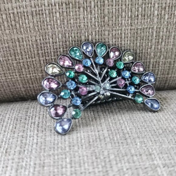 Peacock Ring Multi Color Crystals Fashion Women Jewelry Ring Size Adjustable - Picture 4 of 12